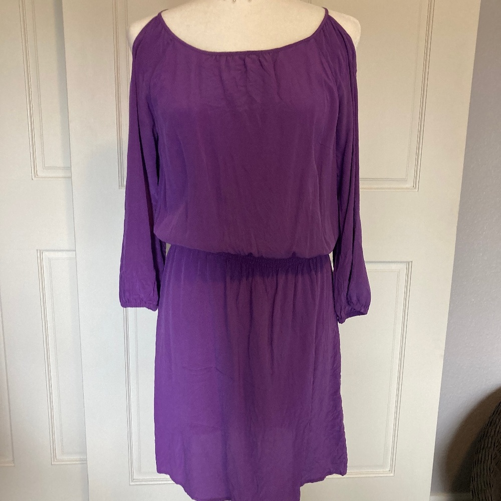 White House Black Market 100% Silk Purple Midi Dress